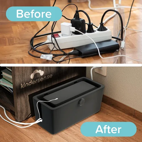 Vista 3 de KinderSense® Caja de organización de cables – Organizador de cables con cerradura a prueba de niños – Ocultador de cables para ocultar cables, tiras
