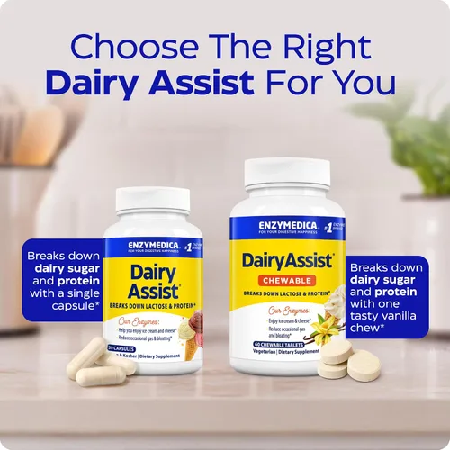 Vista 8 de Enzymedica DairyAssist Enzimas digestivas para hombres y mujeres – Suplemento de apoyo para la intolerancia a la lactosa con enzima lactasa