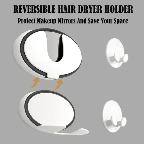 Vista 3 de Soporte plegable para secador de pelo, soporte de pared, secador de pelo con espejo, almacenamiento adhesivo para secador de pelo, organizador
