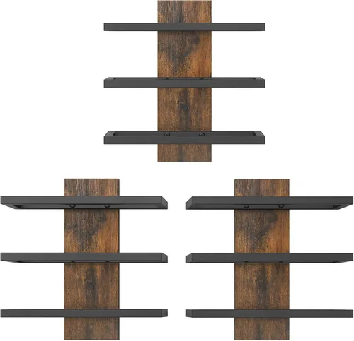 Vista 9 de Hoctieon - Estante para vinos de 3 niveles, madera marrón rústica Marrón rústico