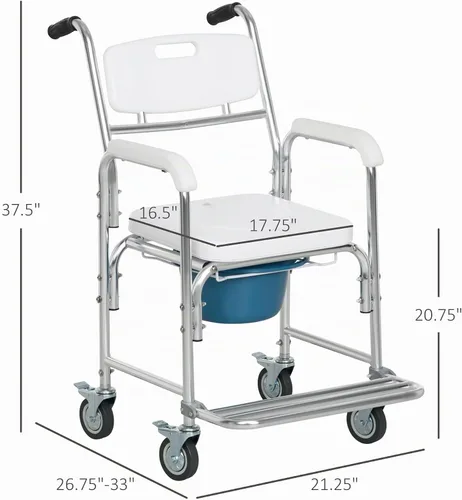 Vista 7 de HOMCOM Silla de ruedas 3 en 1 para ducha, apta para FSA/HSA, silla de inodoro impermeable enrollable con asiento acolchado, capacidad