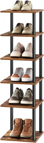 Vista 9 de HOOBRO Zapatero vertical, estante estrecho de 6 niveles, organizador de almacenamiento de zapatos para espacios pequeños, 11 pulgadas de largo x 11