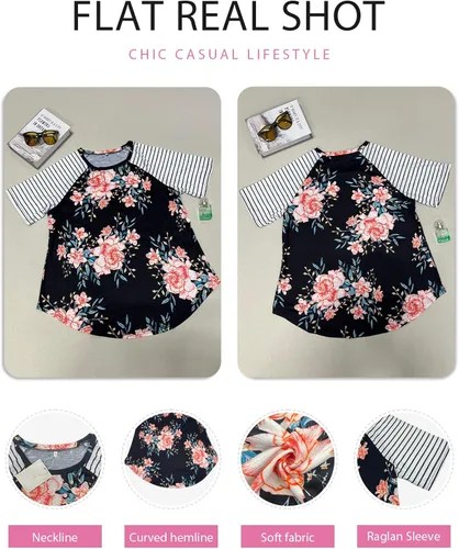 Vista 3 de ALLOEGT Camisetas de manga corta raglán para mujer, camisetas casuales de verano