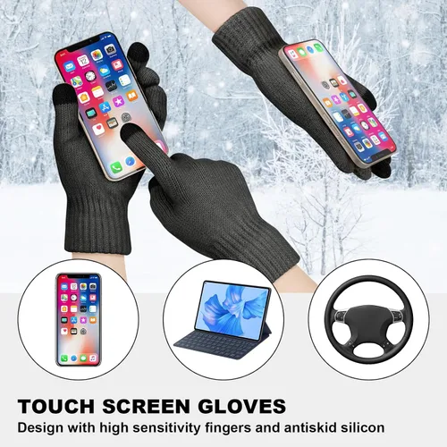 Vista 3 de 3 in 1 Hat Scarf and Gloves Set, Fleece Lined Winter Warm Beanie Hat Newsboy Cap Touchscreen Gloves Scarves for women