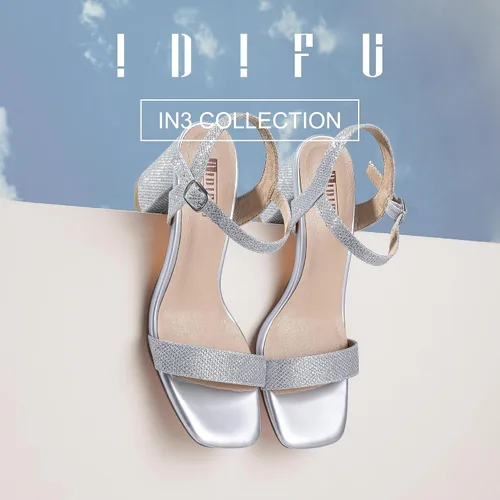 Vista 3 de IDIFU Tacones gruesos IN3 para mujer, elegantes tacones de punta cuadrada, sandalias de tacón de bloque para boda, novia, noche, regreso a casa