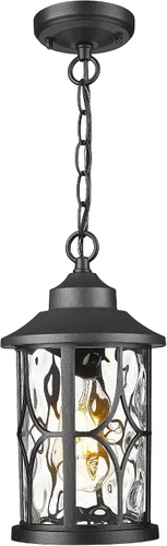 Vista 7 de zeyu ZX48H BK - Lámpara colgante exterior para porche, 12 pulgadas, con vidrio sembrado, acabado negro, ZX48H BK