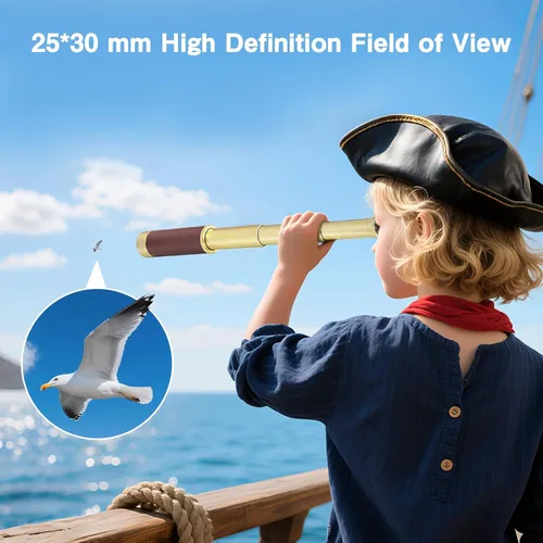 Vista 5 de Telescopio pirata retro con zoom de 25x30, telescopio portátil plegable de mano, monocular vintage para niños y equipo de supervivencia, brújula