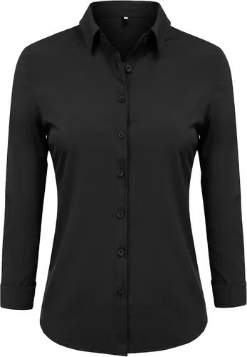 Vista 8 de Camisa básica con botones para mujer, de manga larga, talla grande, simple, elástica, formal, informal, blusa