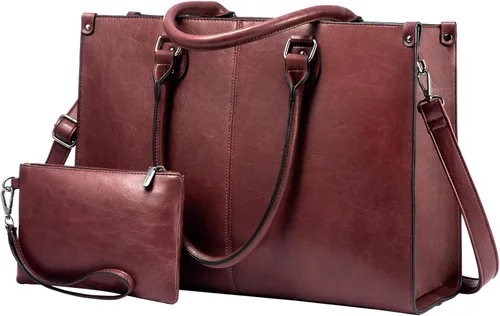 Vista 10 de LOVEVOOK - Bolsa de mano para laptop para mujer, bolsa de trabajo profesional de 15.6 pulgadas con embrague a juego, bolsa de cuero vintage
