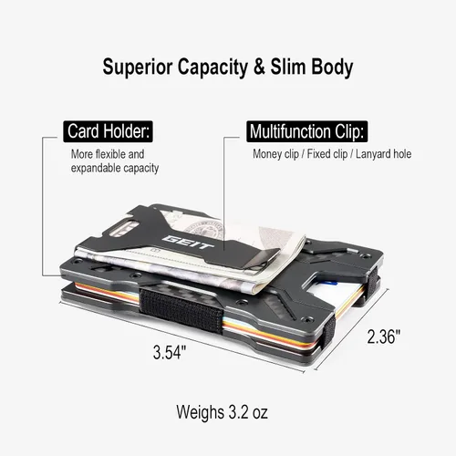 Vista 5 de GEIT Billetera minimalista para hombre, delgada de metal de aluminio con soporte magnético para tarjetas de identificación, cartera de tarjetas