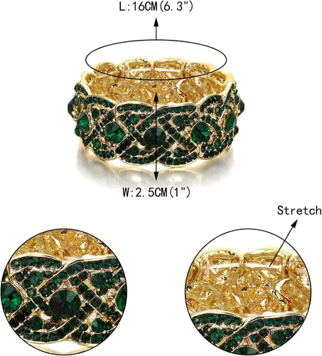 Vista 5 de EVER FAITH Joyería de cristal austriaco, pulsera elástica Art Deco, Cristal, Sin gemas.