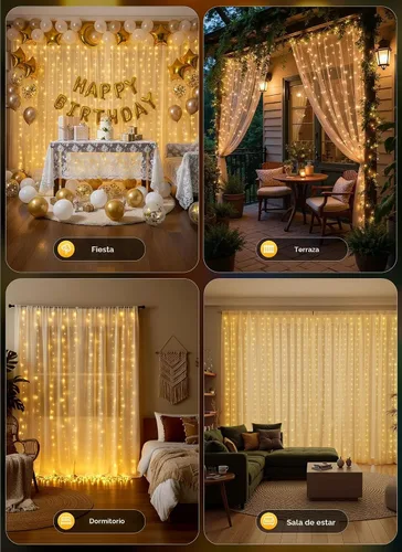 Vista 4 de Brightown - Cadena de luces de cortina con 300 LED, 3 mt de luces colgantes de hadas con control remoto, 8 modos, luces impermeables para ventanas