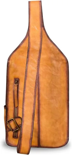 Vista 2 de Bolso bandolera de cuero genuino para hombres y mujeres vintage grande mochila bandolera bandolera bandolera bolsa de pecho para iPad