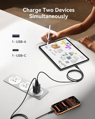 Vista 3 de INIU Paquete de 2 cargadores tipo C de 30 W de carga rápida y cable de carga USB C INIU de 6.6 pies, cable de carga rápida USB A a tipo C de 3.1 A