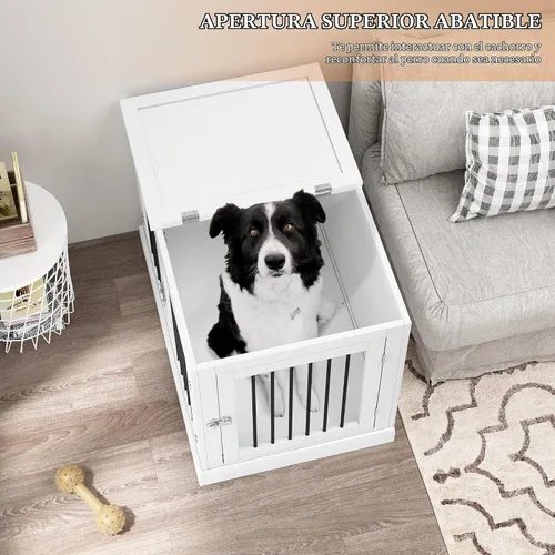 Vista 3 de PUPETPO Jaula para Perros Estilo Mueble con Cojín, Perrera para Perros Mediana, Jaulas para Mascotas, Jaula para Perros para Perros Pequeños y Blanco