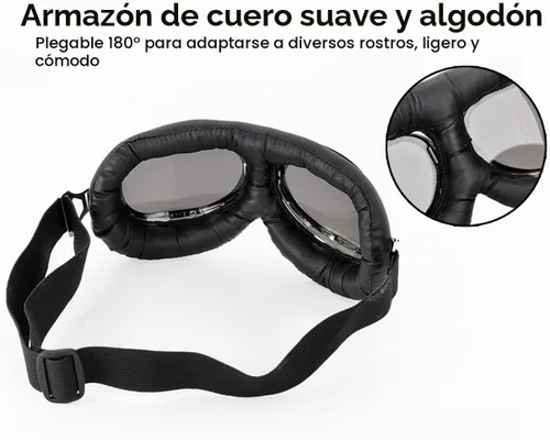 Vista 4 de Cosplay Goggles Steampunk Motorcycle Goggles Costume Retro Pilot Style Negro - Lente transparente