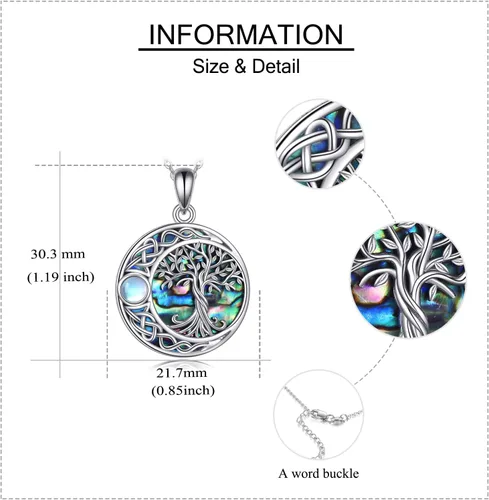 Vista 5 de ONEFINITY Collar de plata de ley 925 con diseño de árbol de la vida con colgante de nudo celta de concha de abulón para mujer