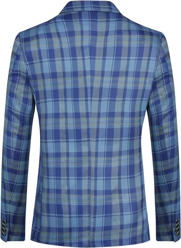 Vista 3 de YFFUSHI Chaqueta de 1 botón para hombre, a cuadros, ajuste entallado, informal, a medida