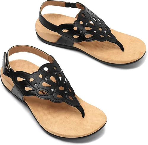 Vista 6 de Athlefit Sandalias ortopédicas para mujer, sandalias ortopédicas ajustables de verano con soporte de arco