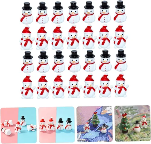 Vista 5 de ARTIBETTER 40 piezas de mini muñecos de nieve estatuas de sombreros negros y rojos de fibra óptica muñeco de nieve decoraciones para fiesta