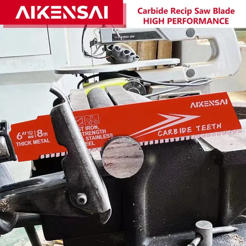 Vista 5 de Paquete de 3 hojas de sierra de carburo 8TPI de 6 pulgadas para sierra recíproca de carburo de metal grueso para hierro fundido y acero aleado