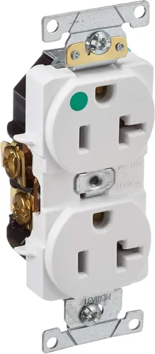 Vista 5 de Leviton 20 A, 125 V, grado hospitalario de servicio pesado, receptáculo dúplex, hoja recta, autotierra, 8300-HGY, gris