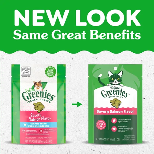 Vista 2 de Greenies Golosinas para gatos, golosinas dentales naturales para gatos adultos recomendadas por veterinarios felinos, sabroso sabor a salmón, bolsa