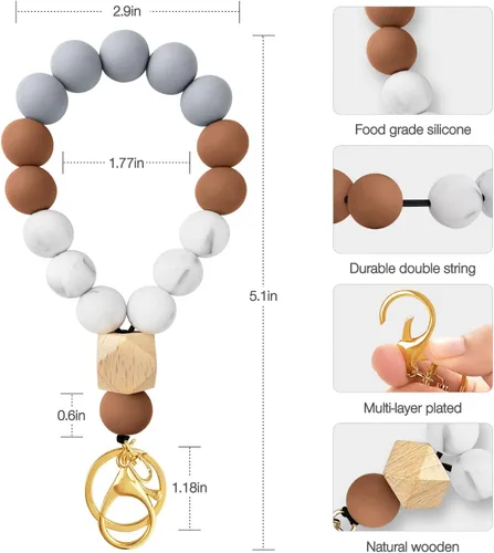 Vista 2 de Llavero de pulsera con cuentas de silicona elástica con bolsillo para tarjetas con cuentas llavero pulsera cartera