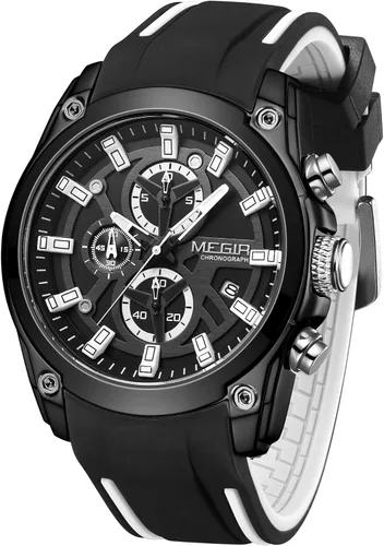 Vista 2 de MEGIR - Reloj deportivo de cuarzo para hombre, con cronógrafo, luminoso, función impermeable, correa de silicona