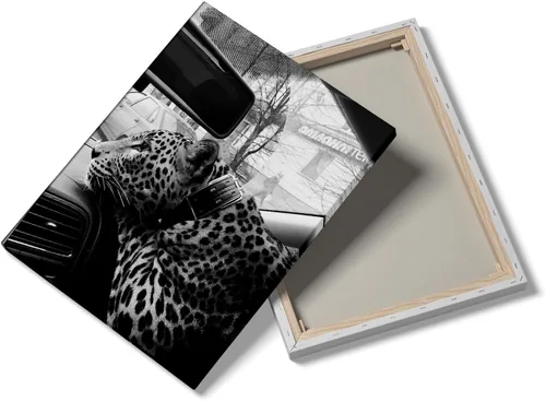 Vista 21 de Impresión de guepardo en el espejo, impresión de fotografía en blanco y negro, leopardo vintage en blanco y negro, fotos de espejo con aspecto
