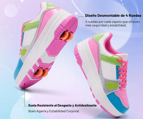Vista 3 de Zapatillas con ruedas para patinar para niños, niñas y niños, con ruedas desmontables y estilo de moda