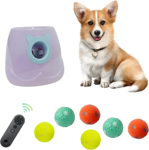 Vista 8 de ptlsy Lanzador automático de bolas para perros, lanzador interactivo para cachorros de interior para perros pequeños y medianos, 3 bolas incluidas