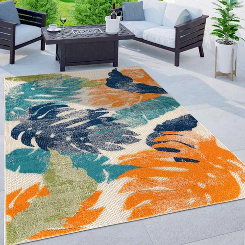 Vista 3 de Rugshop Arles - Alfombra de pasillo de 2 x 7 pies, diseño de hojas florales de palma, no desprende pelusa, para patio, terraza, patio y exterior, 2 x