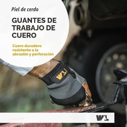 Vista 3 de Wells Lamont Guantes de trabajo híbridos de piel de cerdo para hombre