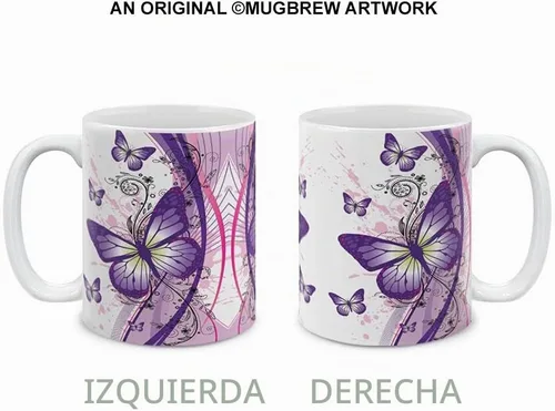 Vista 2 de MUGBREW Taza de té de cerámica de la taza de café de la mariposa púrpura de 2 tonos, 11 OZ