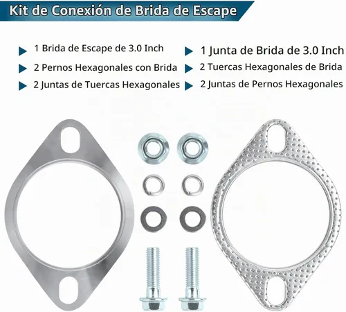 Vista 4 de Kit de conexión de brida de escape de PALOZO en acero inoxidable, 2 pernos de 3 pulgadas/76 mm de brida de escape y junta con pernos y tuercas