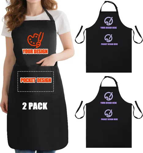 Vista 24 de BeautyWill Delantal personalizado personalizado para hombres y mujeres, delantales de cocina personalizados con bolsillos, nombre, texto, logotipo