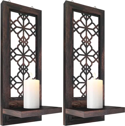 Vista 8 de ZOLAPI Juego de 2 candelabros de vela, aplique de acento de granja, candelabro negro para decoración de pared para decoración del hogar, sala