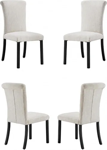 Vista 38 de Asday Upholstered Dining Chairs Set of 2, High Back Fabric Chairs, Beige Linen Fabric, High Back, Black Metal Legs