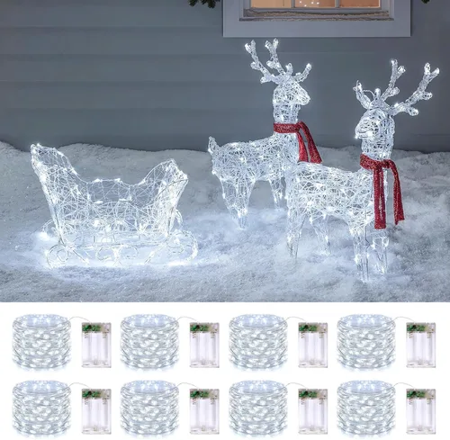 Vista 24 de JMEXSUSS 4 unidades de luces de hadas LED de 50 luces en púrpura y verde, luces de cadena de hadas operadas con batería, luces de 16 pies