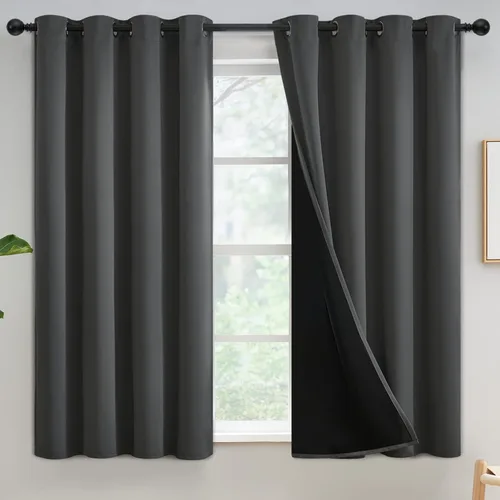 Vista 142 de Yakamok Cortinas negras, cortinas de ventana con aislamiento térmico y eficiencia energética para dormitorio, cortinas opacas completas y cortinas