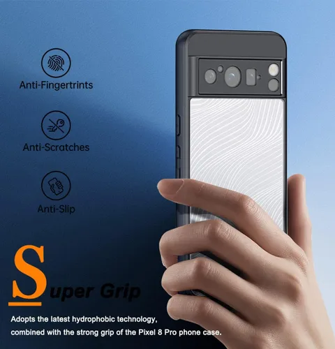 Vista 4 de Miimall Funda compatible con Google Pixel 8 Pro, líneas fluidas, tacto sedoso, placa trasera esmerilada, delgada, translúcida, funda protectora
