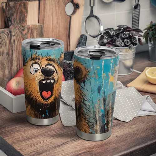 Vista 2 de Regalos de oso de 20 onzas para los amantes de los osos, regalos de café para los amantes del café, divertidos, frescos, lindos vasos de oso, taza