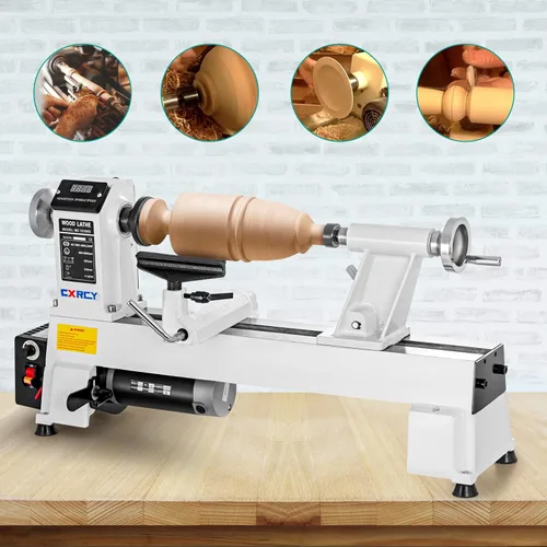 Vista 4 de CXRCY Torno de madera de 12" x 18", máquina de torno de madera de sobremesa 3/4 HP Velocidad infinitamente variable 650-3800 RPM con gafas