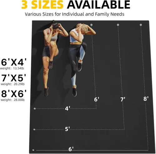 Vista 8 de CAMBIVO Alfombrillas de ejercicio grandes para entrenamiento en casa, 8 x 6 pies/7 x 5 pies/6 x 4 pies (0.276 in) extra gruesas para gimnasio