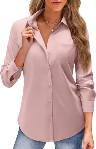 Vista 9 de J.VER Camisas con botones para mujer, camisas de vestir de manga larga, blusas de trabajo con cuello casual de negocios