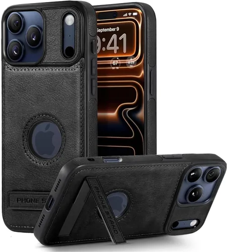 Vista 25 de Funda de cuero para iPhone 13 Pro, funda protectora delgada con función atril a prueba de golpes, soporte invisible integrado compatible con iPhone