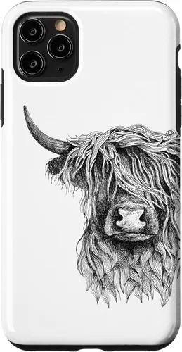 Vista 13 de iPhone 16 Highland Cow - Hand Drawn Illustration Case