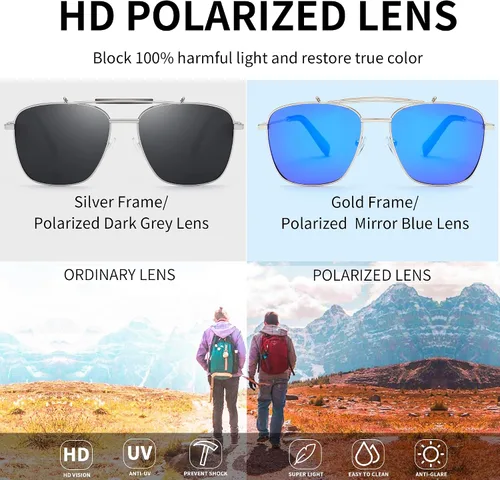 Vista 3 de JIM HALO Gafas de sol de aviador cuadradas de gran tamaño para hombres y mujeres, marco de metal polarizado retro UV400
