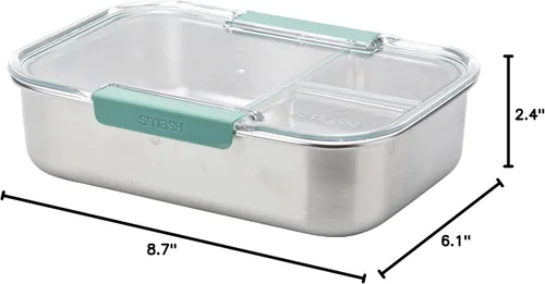 Vista 9 de Smash Lonchera Bento de acero inoxidable, 3 compartimentos, salvia